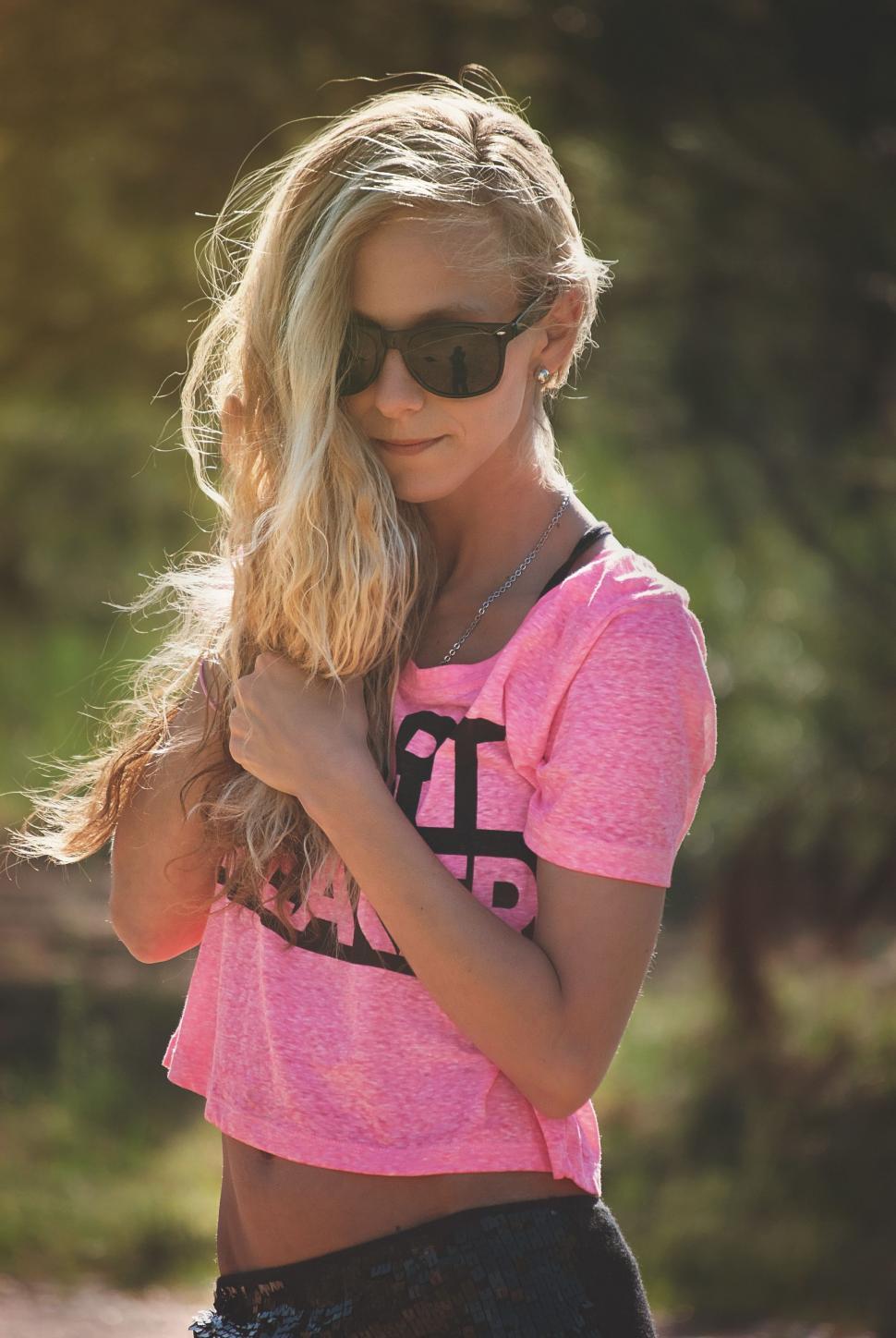 Download Free Stock Photo of Young Blonde Woman in Pink Top  