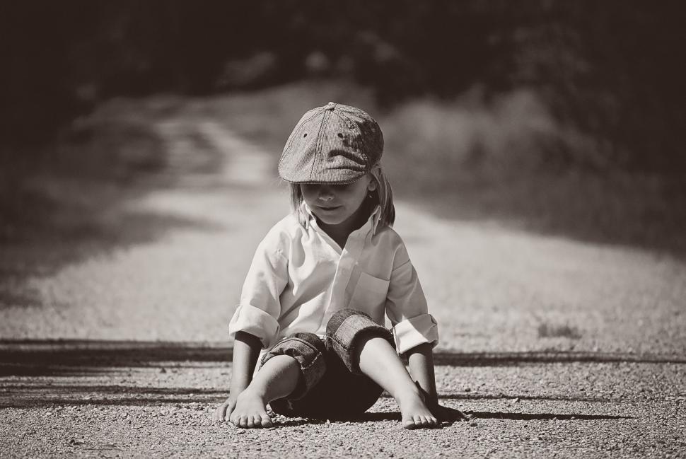 Free Image of Little Boy in Newsboy cap - Looking Down  