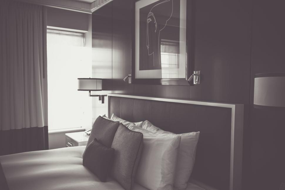 Free Image of Interior of Hotel Bedroom - Monochrome  