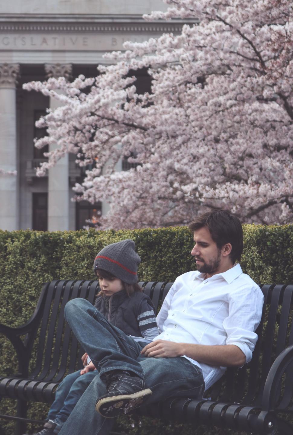 Free Image of Father and Son on Bench  