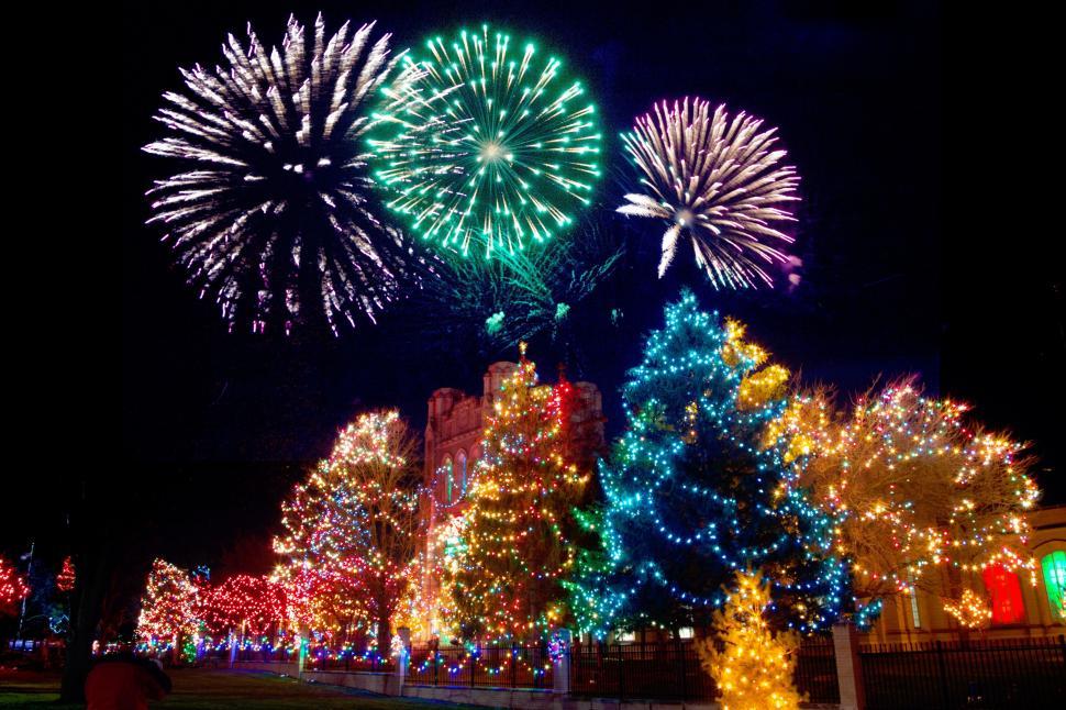 Free Image of Christmas Lighting and fireworks 
