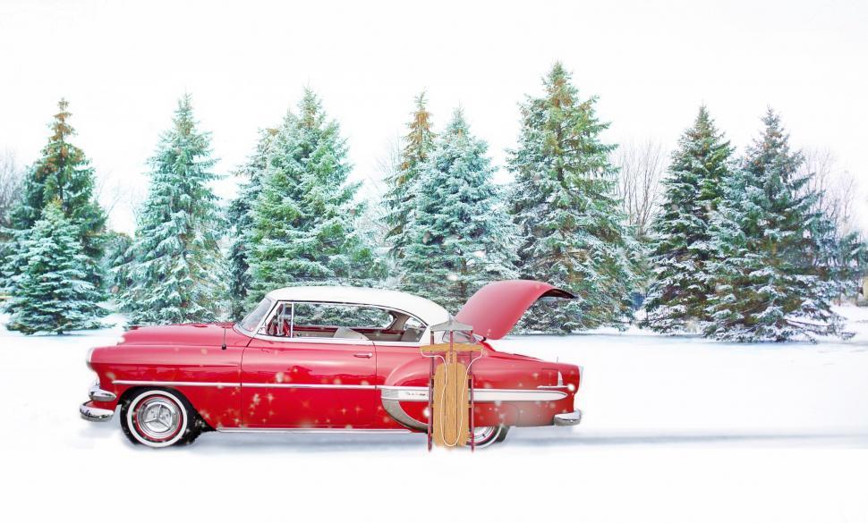 Free Image of Red Car in Snow  