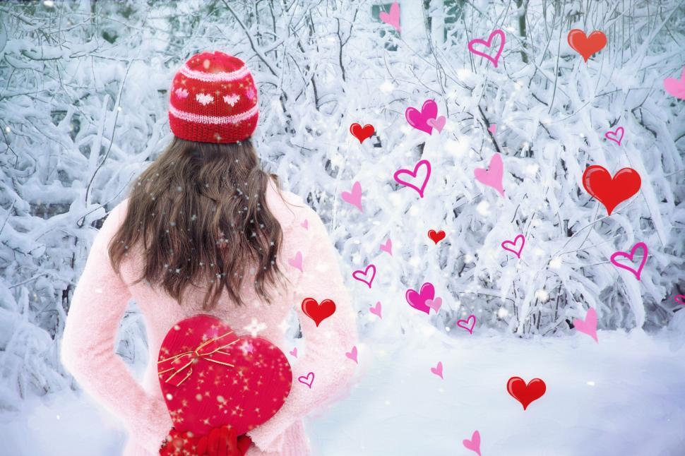Download Free Stock Photo of Woman With Heart in Snow  