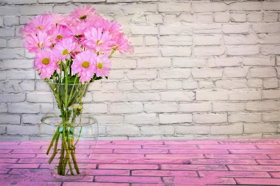 Free Image of Pink Flowers in vase - space for text  