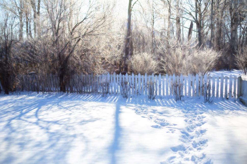 Free Image of White picket fence and snow  