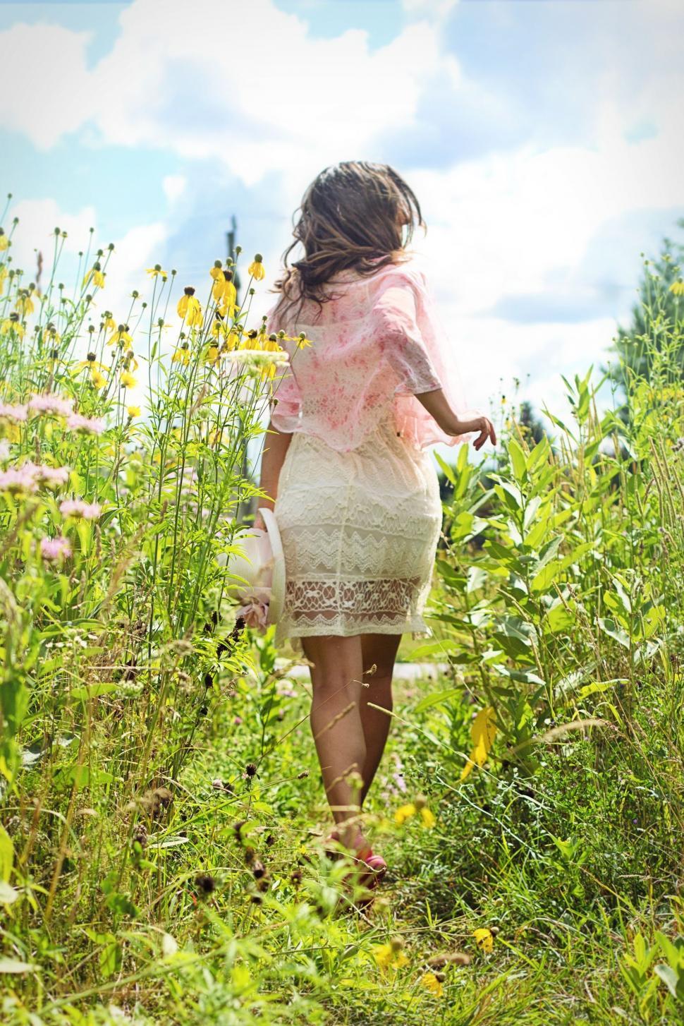 Free Image of Back View of Woman in Meadow  