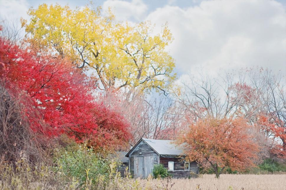 Free Image of Autumn Trees and Cabin 