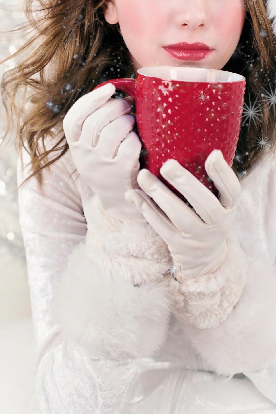 Free Image of Woman With Red Coffee Cup 