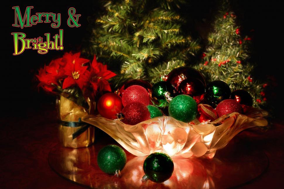 Free Image of Christmas balls and tree - Merry & Bright  