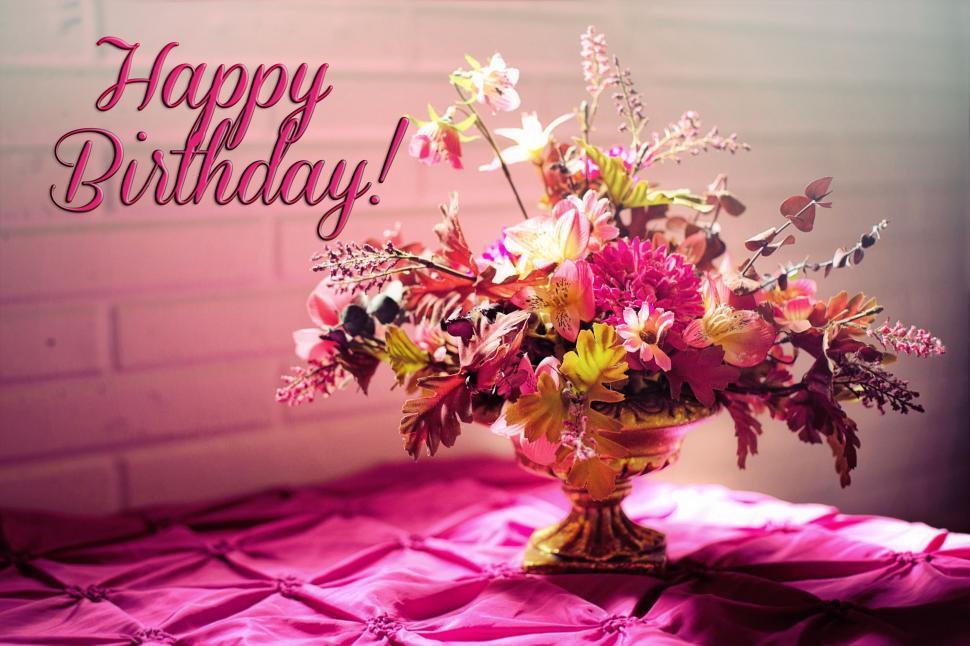 Download Free Stock Photo of Flowers and Happy Birthday  