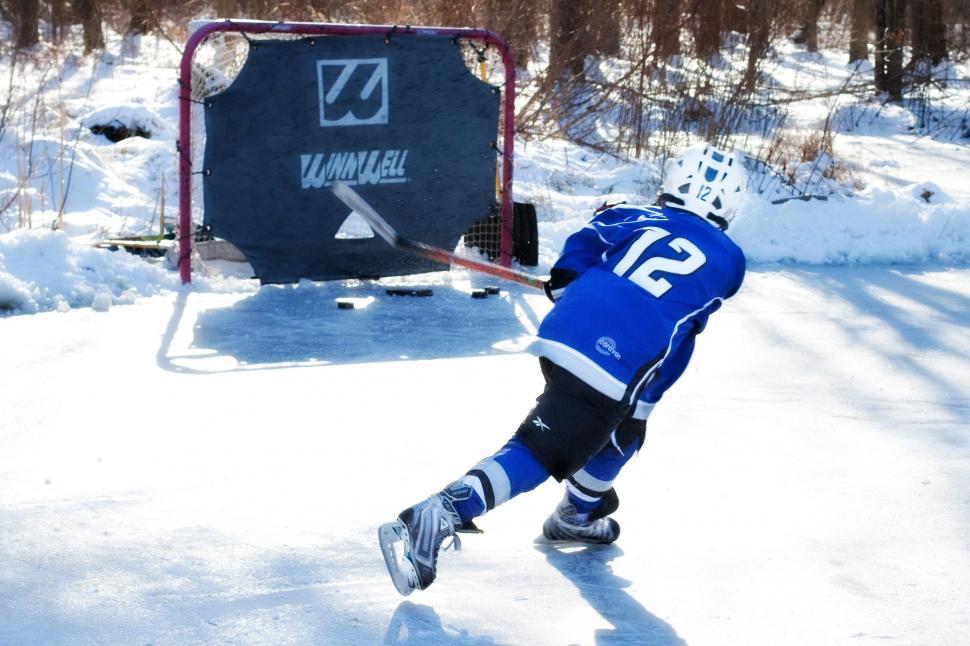 Free Image of Ice hockey player with stick in snow 
