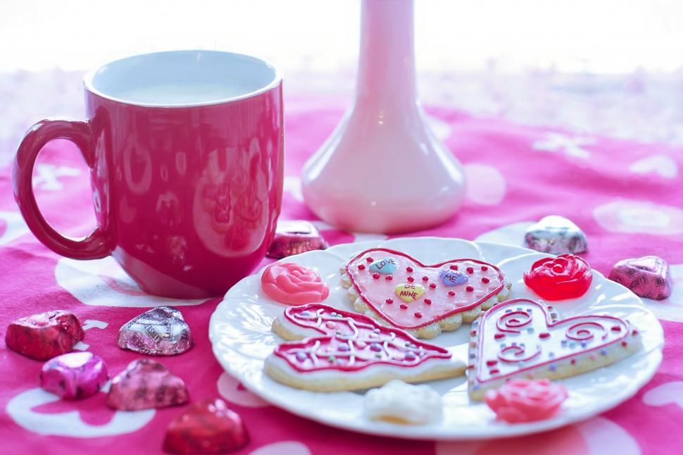 Free Image of Valentine cookies and chocolates  