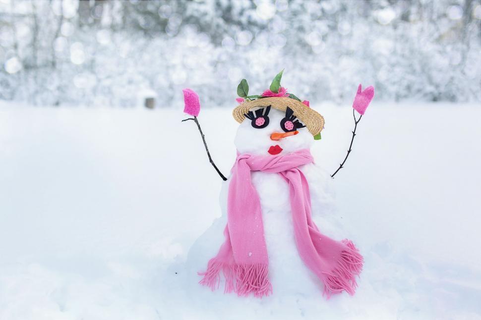 Free Image of Snow woman in hat in snow  