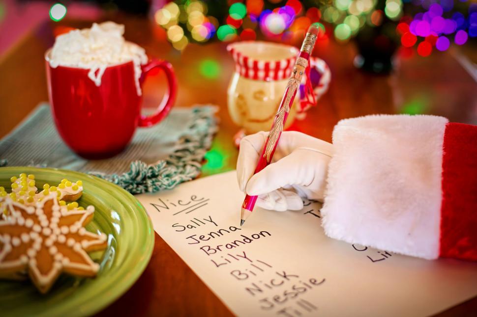 Free Image of Santa List With Cookies and Coffee - Colorful Bokeh Lights  