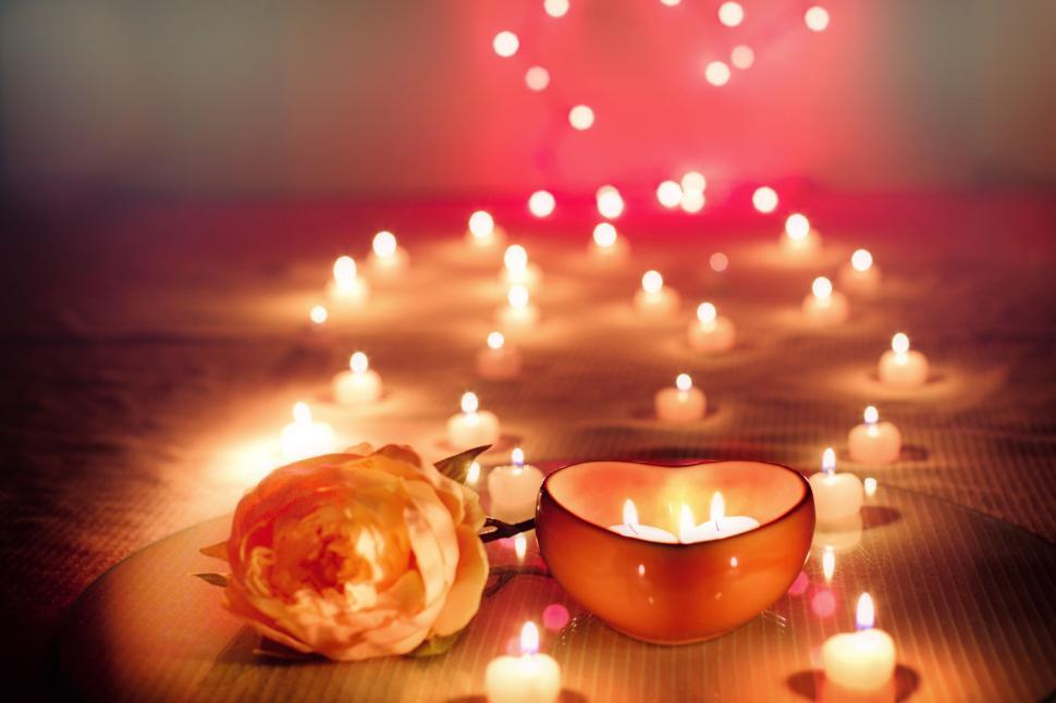 Download Free Stock Photo of Lit Candles with Flower  