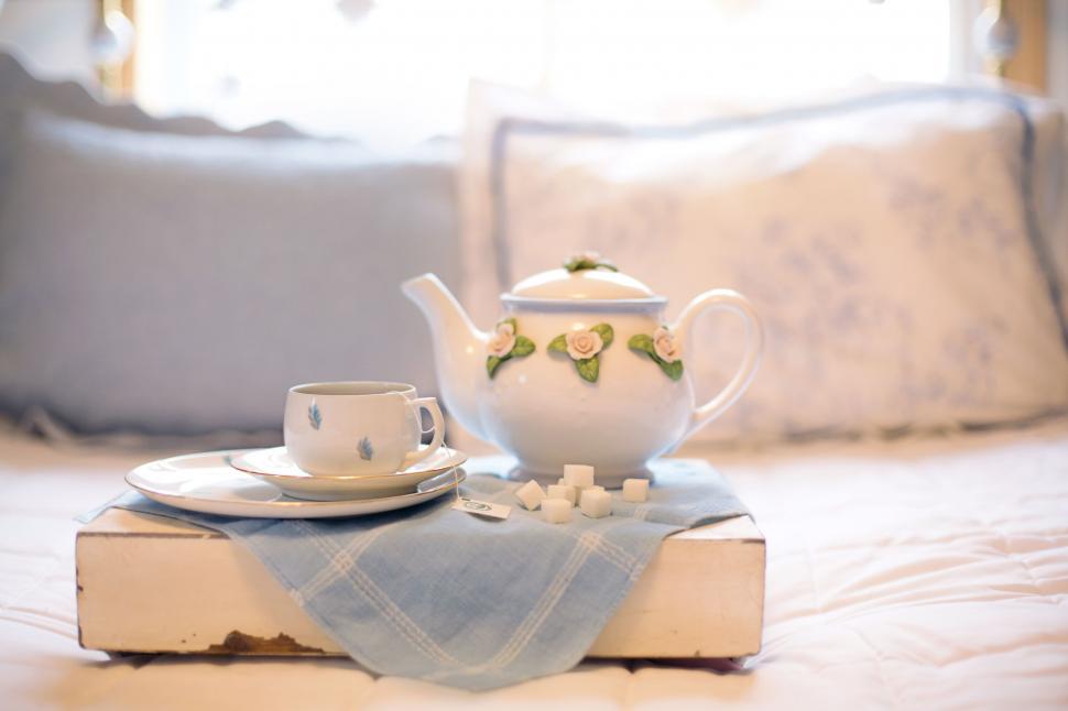 Download Free Stock Photo of Tea Pot and Cup - Bed tea 