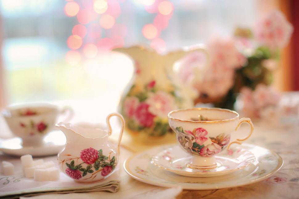 Download Free Stock Photo of Tea Party and bokeh lights  