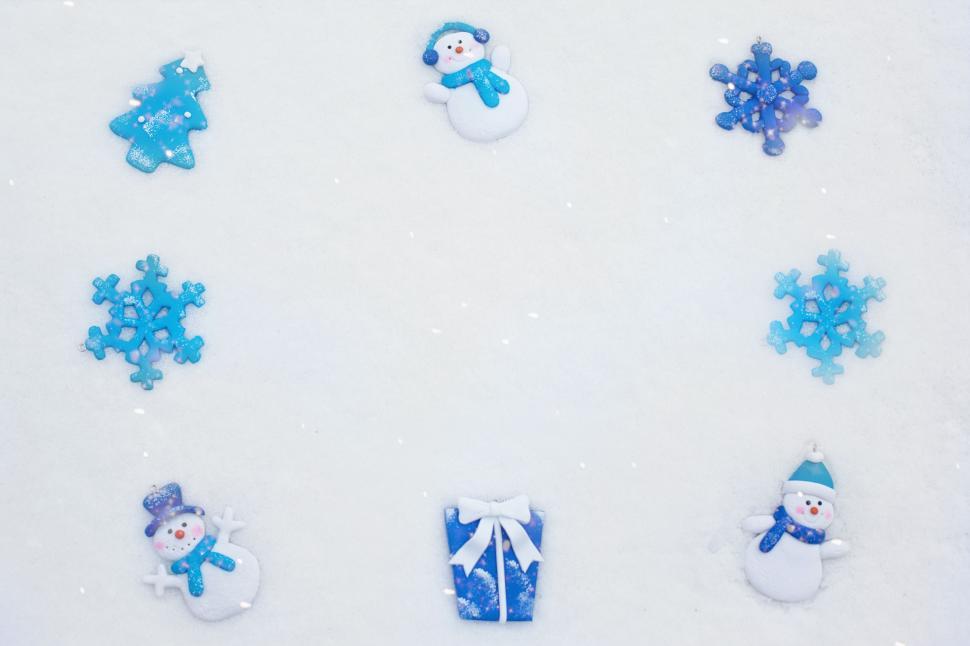 Free Image of Snowman and Snowflakes - Frame  