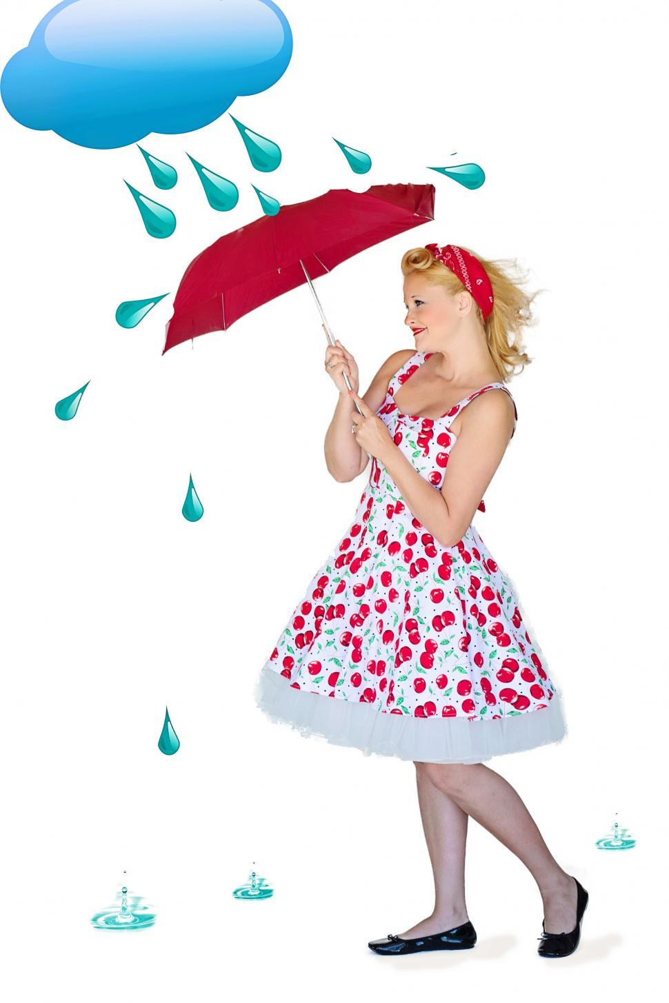 Free Image of Young Woman with Umbrella - Illustration 