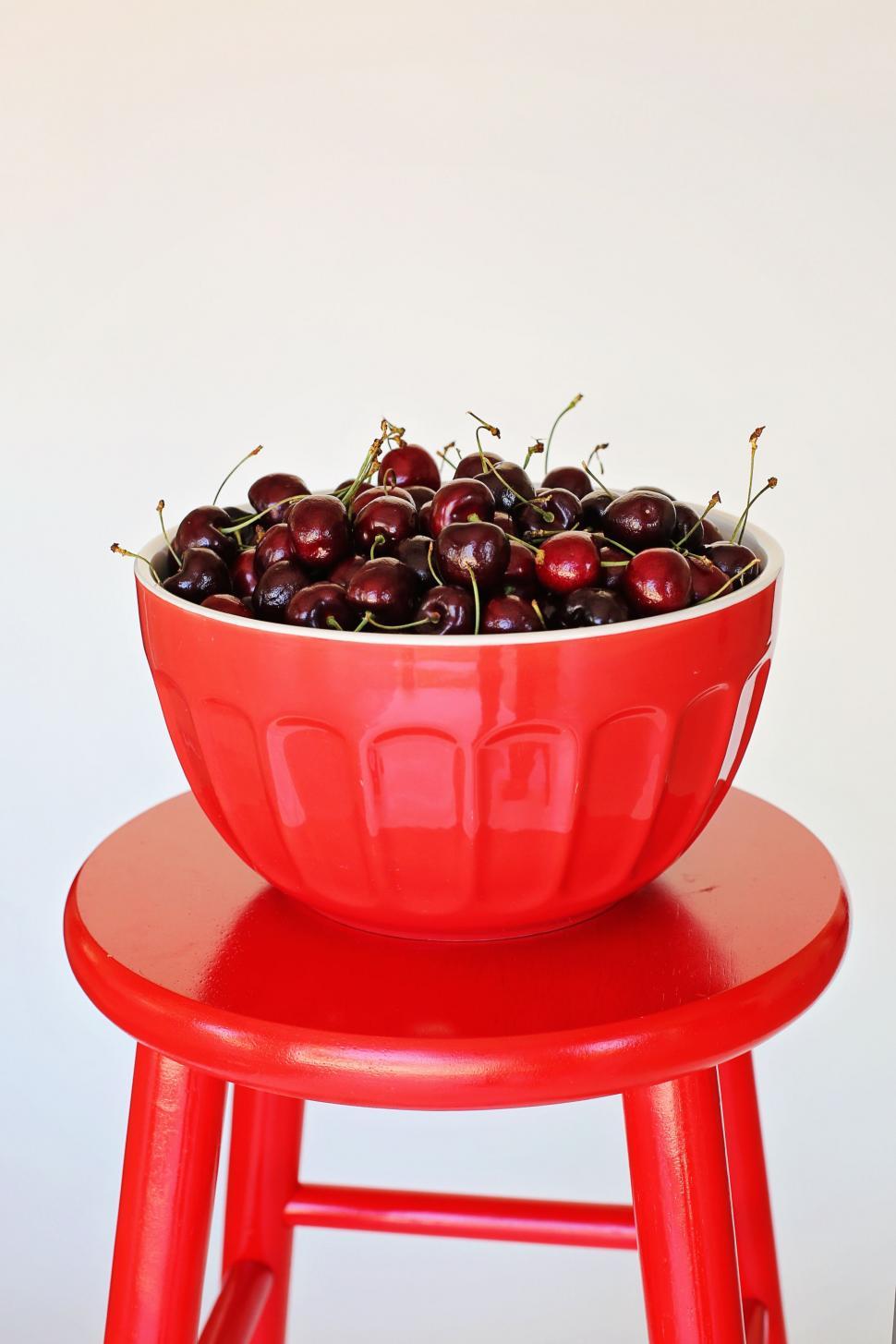 Free Image of Red Cherries in bowl  