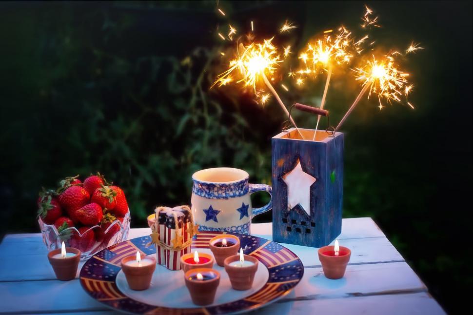 Free Image of Sparklers and Candles - 4th July 