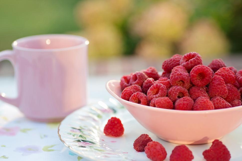 Free Image of Raspberries and Pink Coffee Mug 