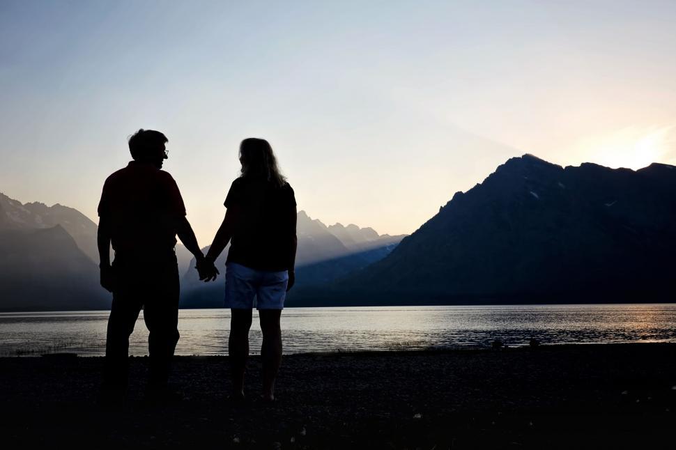Free Image of Couple and Mountains with Sunset 