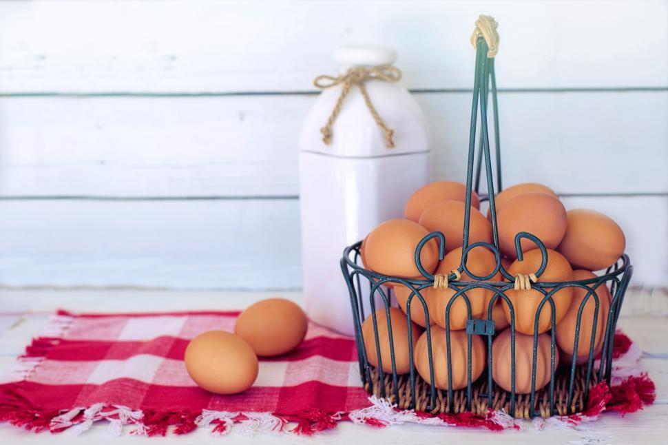 Free Image of Brown Eggs and Milk Bottle 