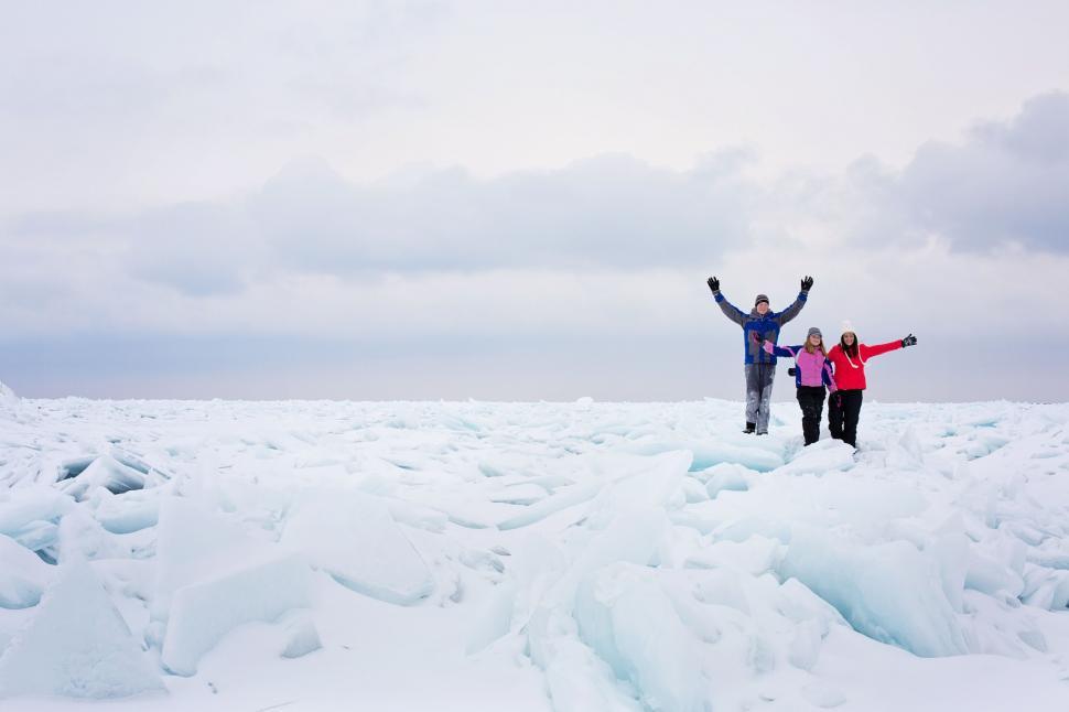 Free Image of People with Lake Huron and Snow 