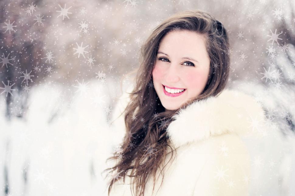 Free Image of Woman with Xmas snowflakes 