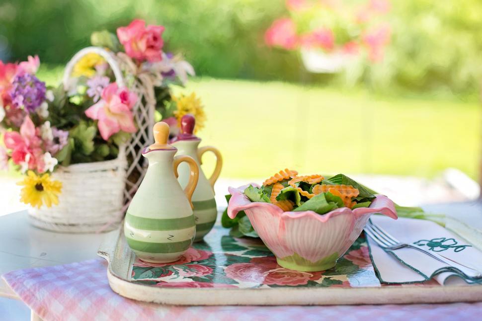 Free Image of Green Salad and flowers in the garden 
