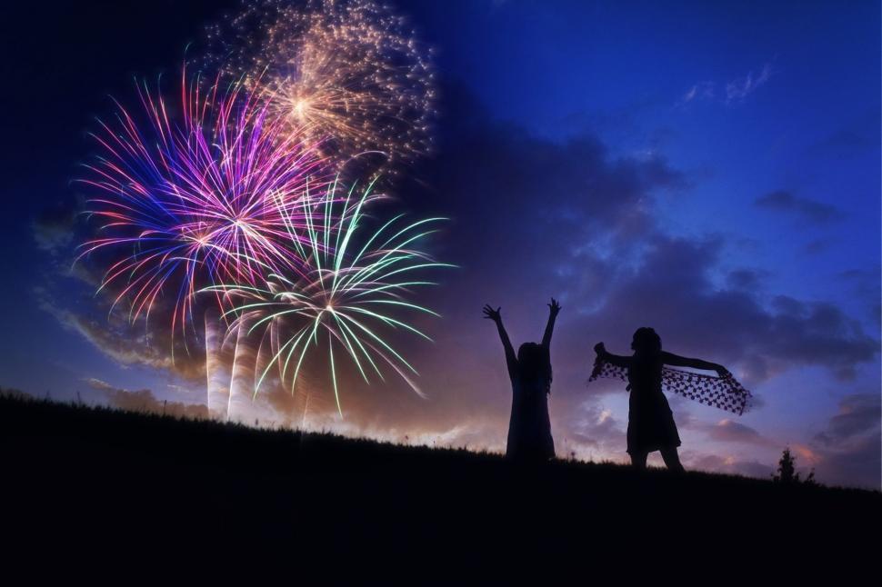 Free Image of People and Fireworks  
