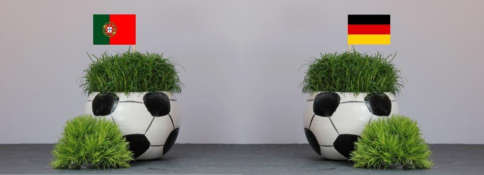 Free Image of Two Football Shaped Flower Pots with Green Grass 