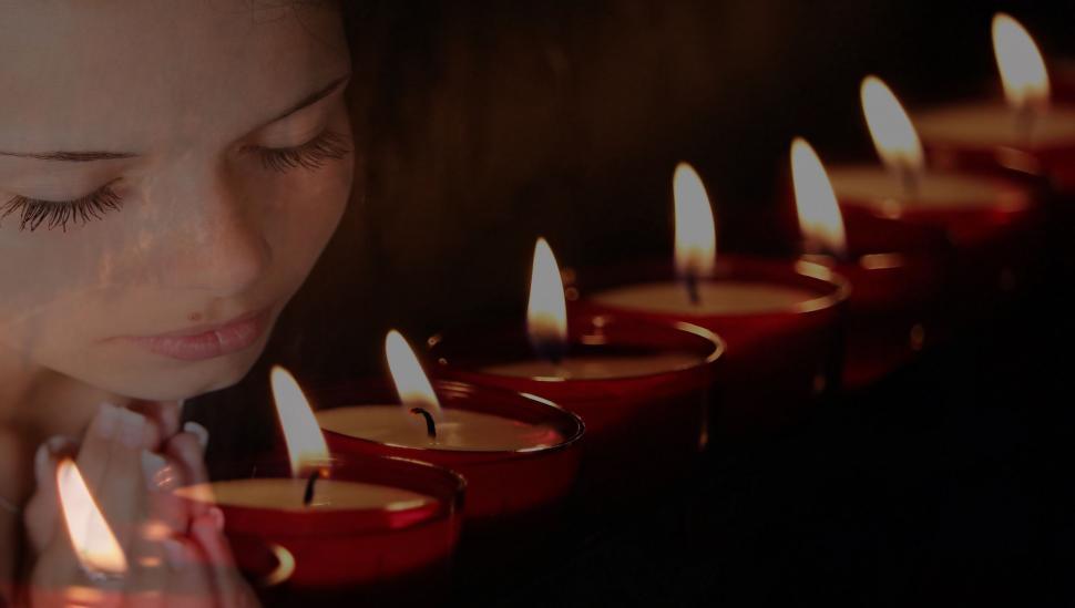 Free Image of Burning Tea Lights and Woman - Prayer 