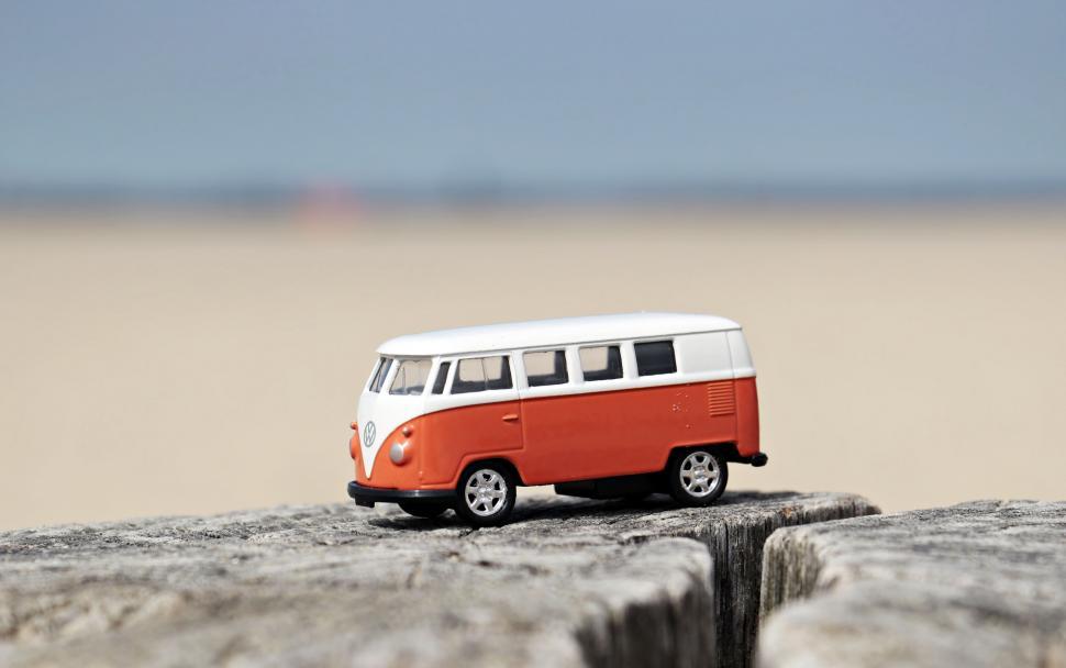 Download Free Stock Photo of Orange and White VW camper van - Toy Car 