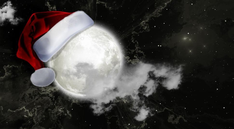 Download Free Stock Photo of Moon with Santa Hat 