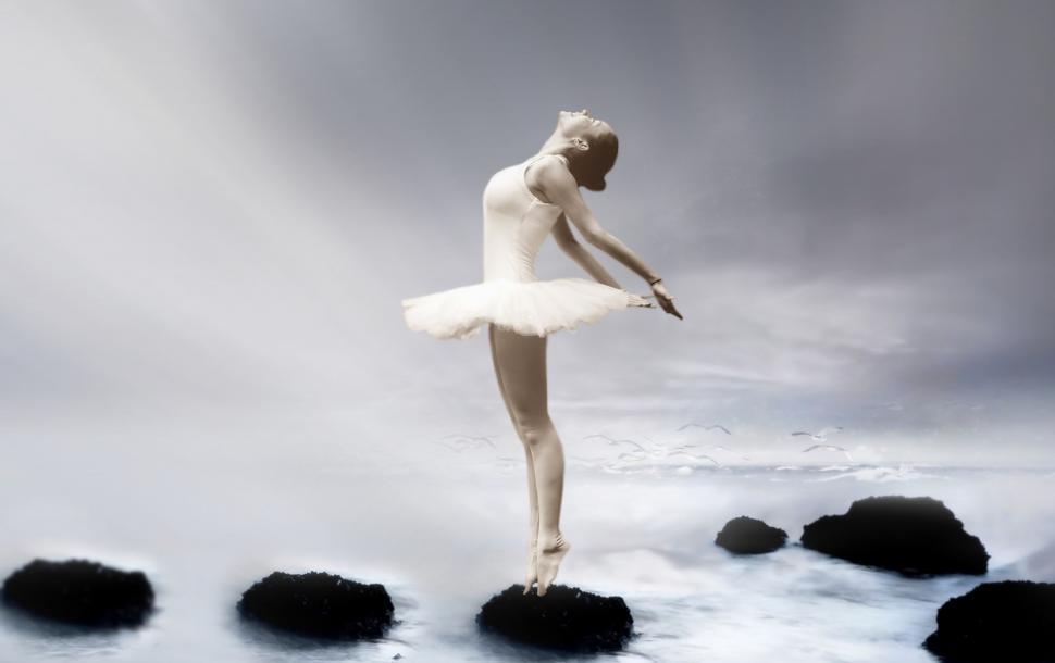 Free Image of Ballet Dancer and Clouds With Sea 
