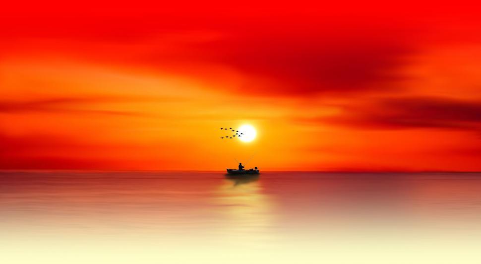 Free Image of Fisherman Boat with Ocean and Sunset 