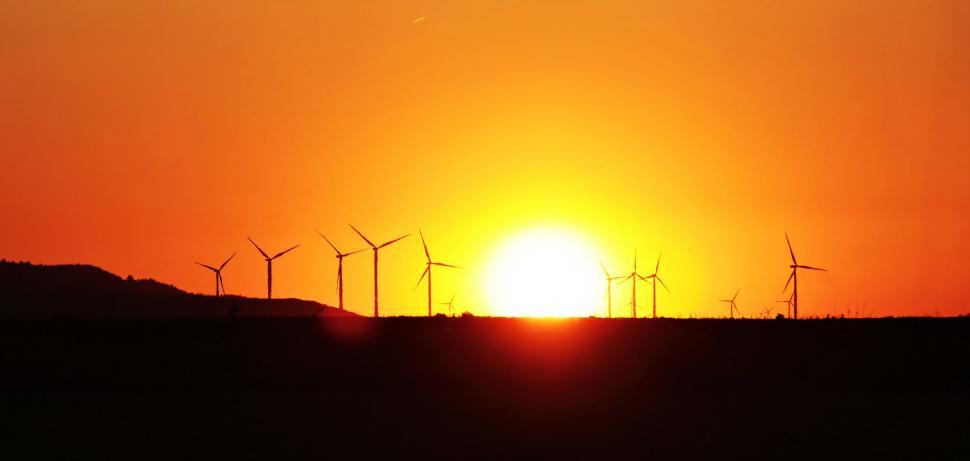 Free Image of Wind Turbines and Sunset  