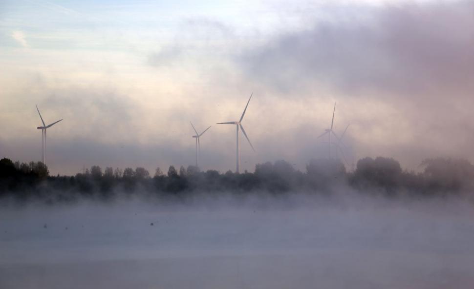 Free Image of Fog and Wind Turbines 