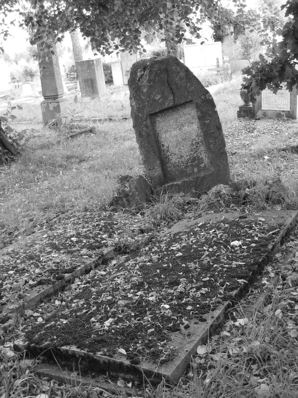 Free Image of Cemetery scene With grave stones black & white image 