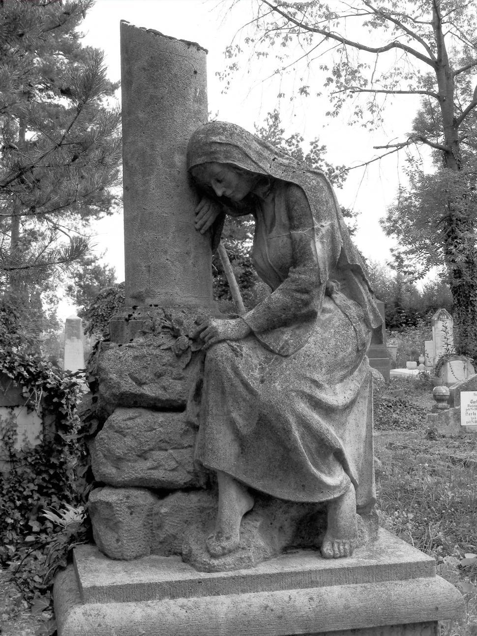 Free Image of Cemetery scene With grave stones black & white image 