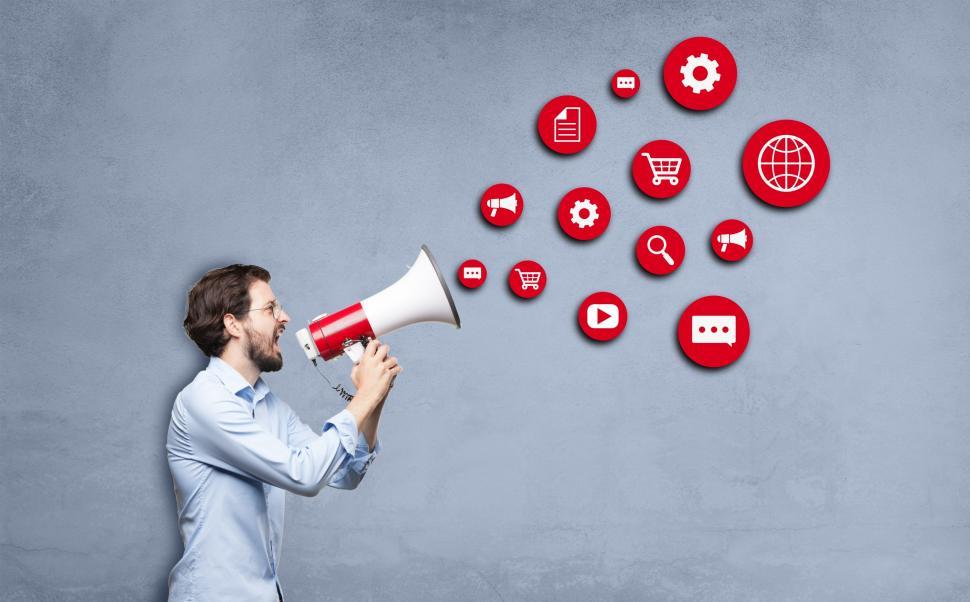 Free Image of Marketing Concept - Man Shouting with Megaphone  