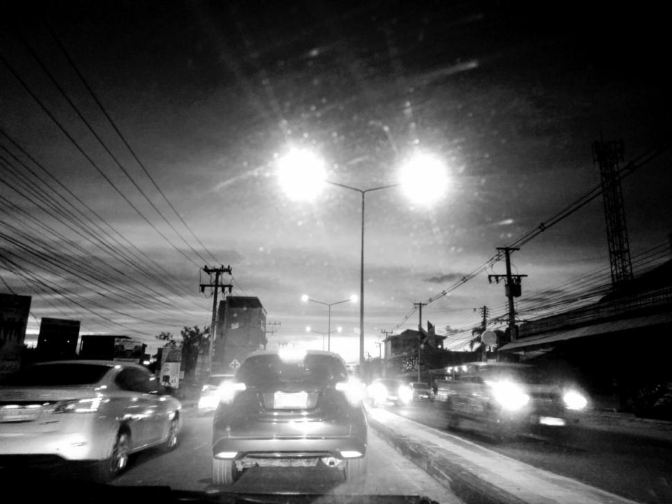 Free Image of Night Driving Black and White  