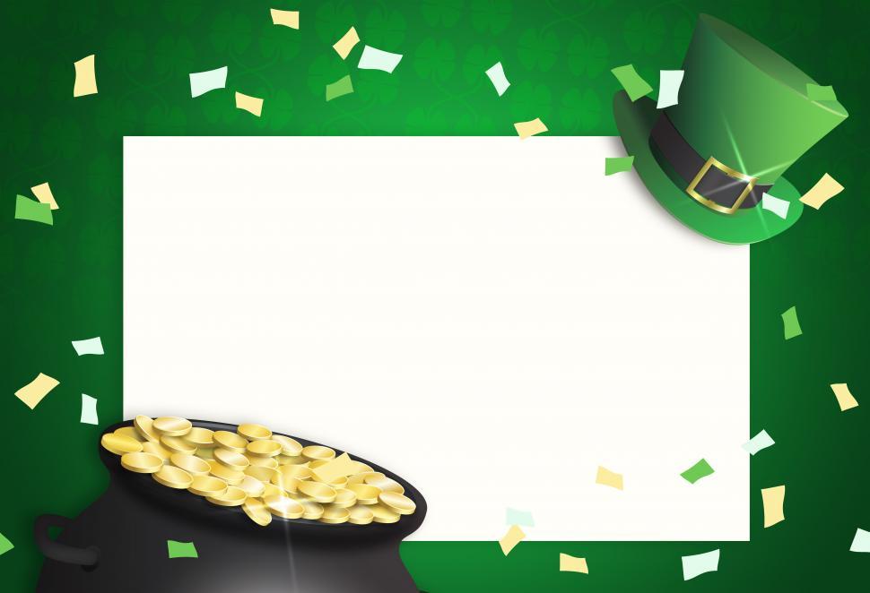 Free Image of Saint patricks day pot of gold and hat blank card illustration 