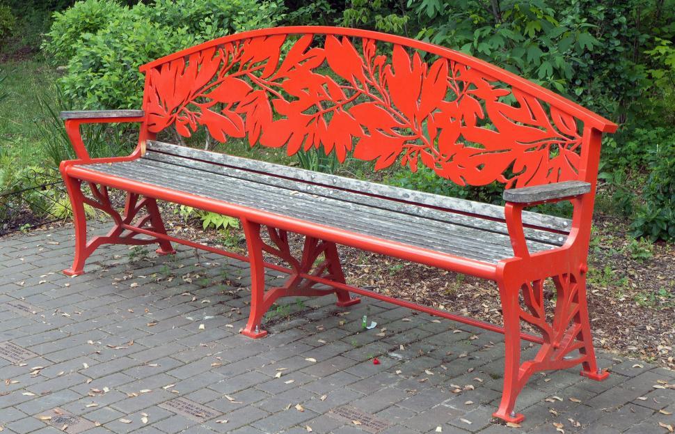 Free Image of Ornamental Park Bench - Orange Leaf Pattern 