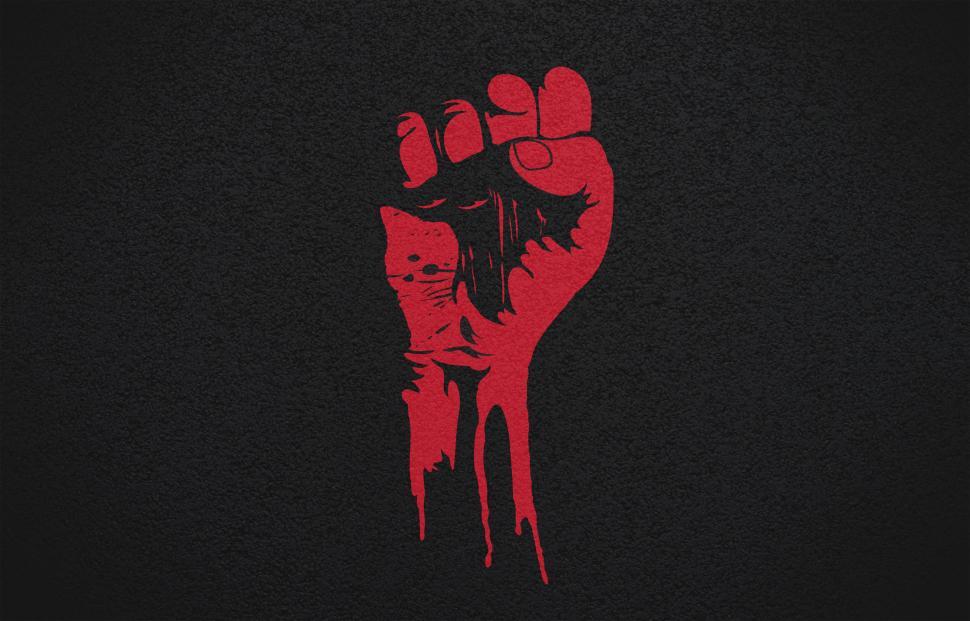 Free Image of Power to the People - Raised Fist - Red on Textured Black 