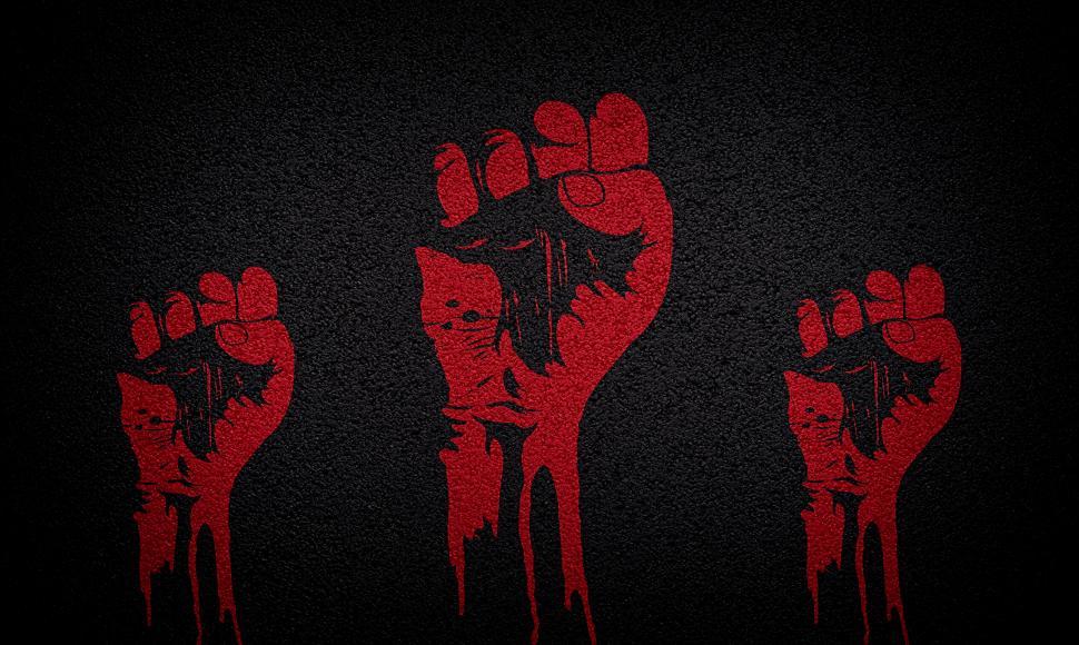 Free Image of Power to the People - Raised Fists - Red on Textured Black 