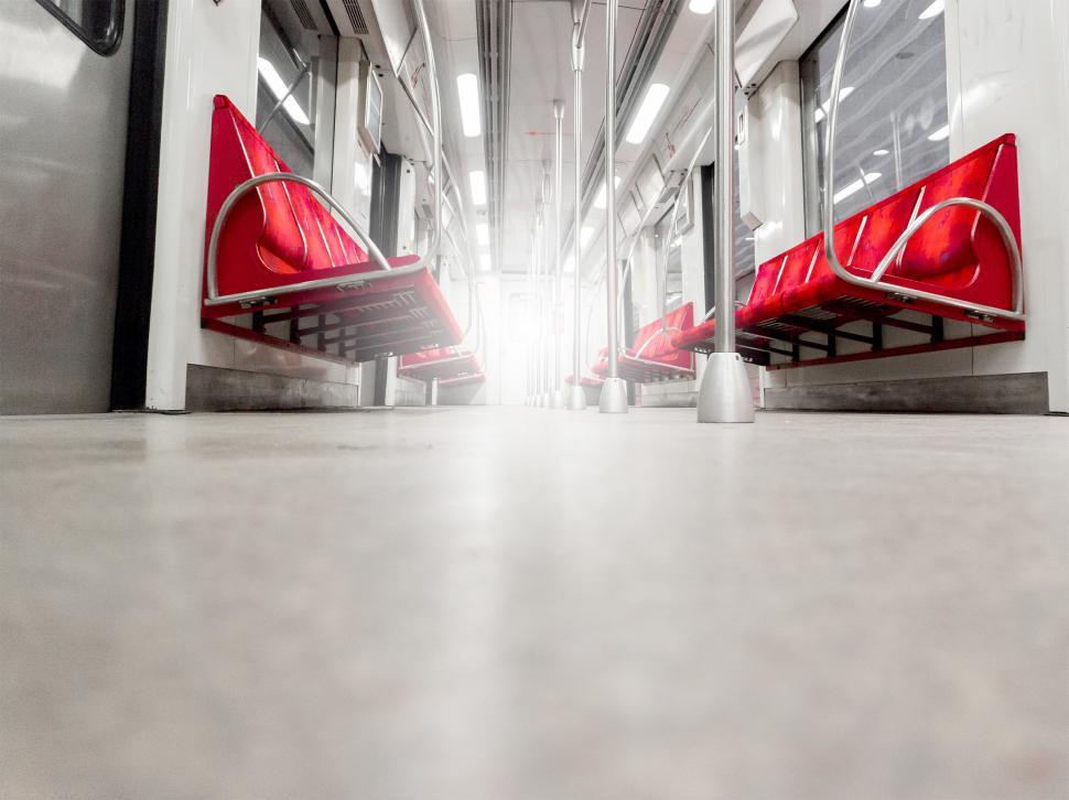 Free Image of Low angle of a metro train coach interior 
