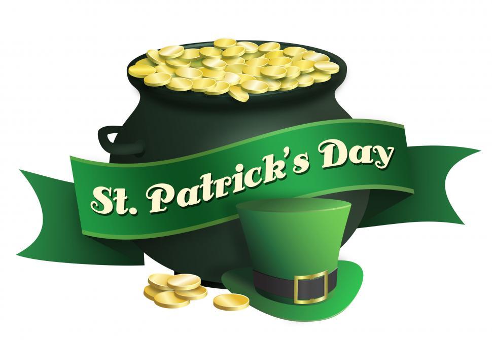 Free Image of Saint patrick s day pot of gold and hat with banner 